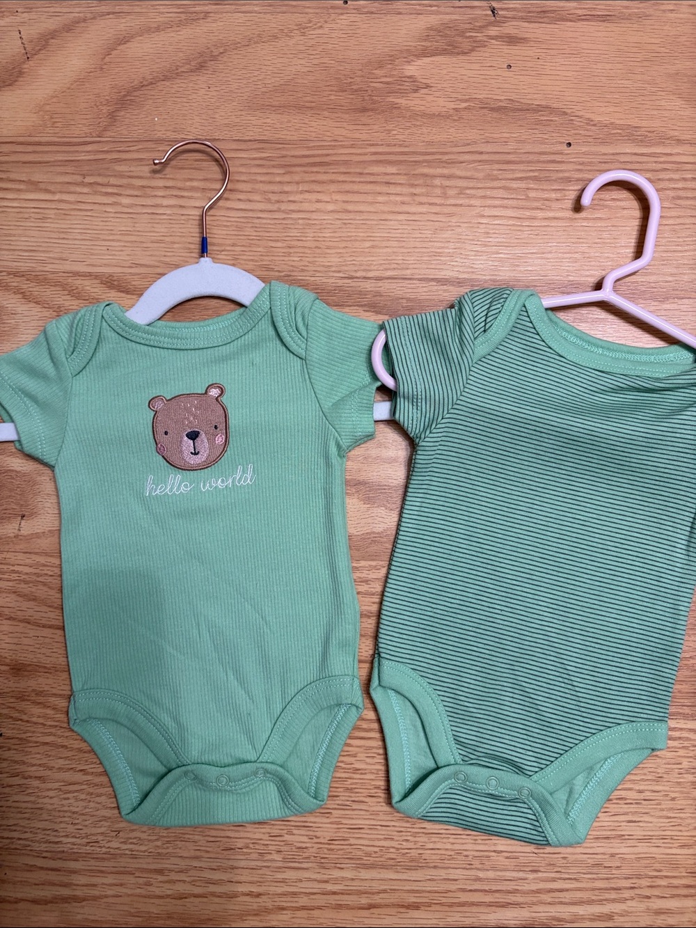Rene Rofe Mint Green Baby One-Piece Bodysuits - Bear Applique & Stripes 2 pieces